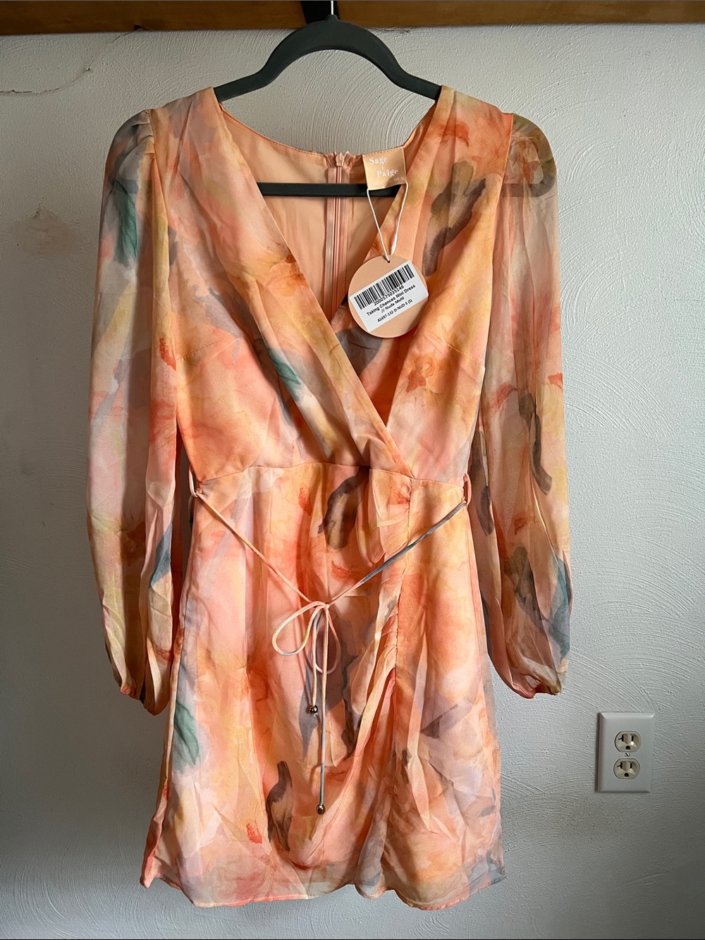 Women's Peach Watercolor Wrap Mini Dress
